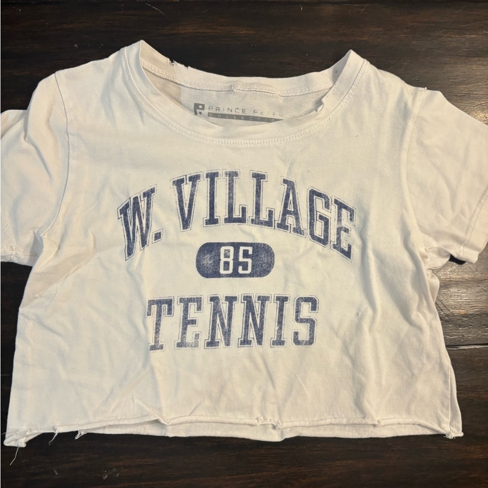 Prince Peter Collection White Crop Tee W. Village Tennis Graphic girls large 🎾